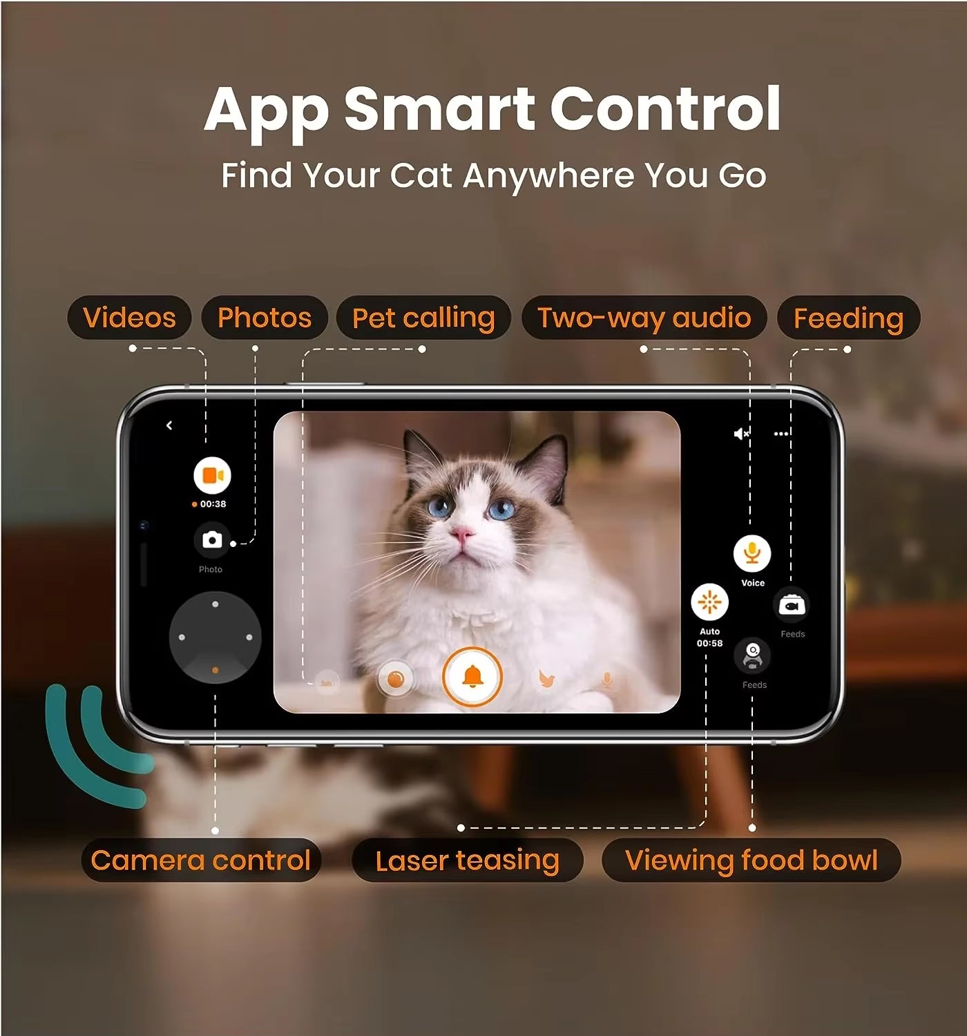 Automatic Cat Feeder with 1080P HD Camera APP Controlled Remote Smart Pet Food Dispenser with Night Vision Function