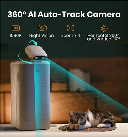 Automatic Cat Feeder with 1080P HD Camera APP Controlled Remote Smart Pet Food Dispenser with Night Vision Function